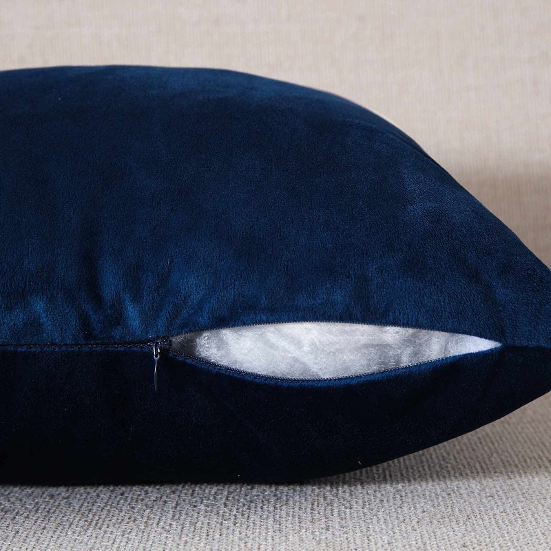 WACOMECO Velvet Throw Pillow Covers - Pack of 2 Soft Decorative Cushion Covers Cases with Gold Leather for Sofa Bedroom Livingroom Car  18 x 18 in  Navy and White - Image 4